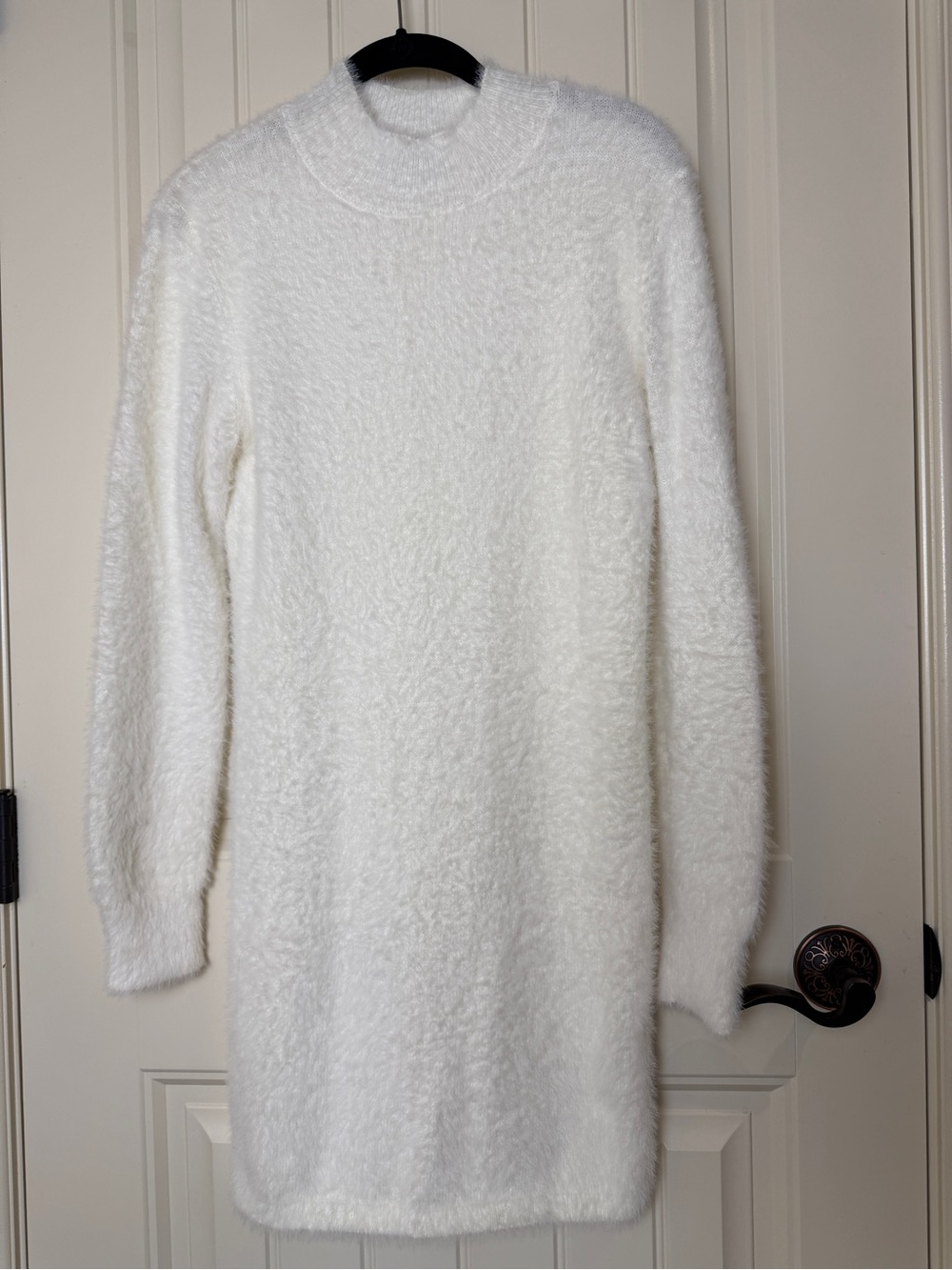 No Boundaries Women’s Long Eyelash Sweater Dress White Soft Fuzzy Mock Neck - Picture 3 of 10